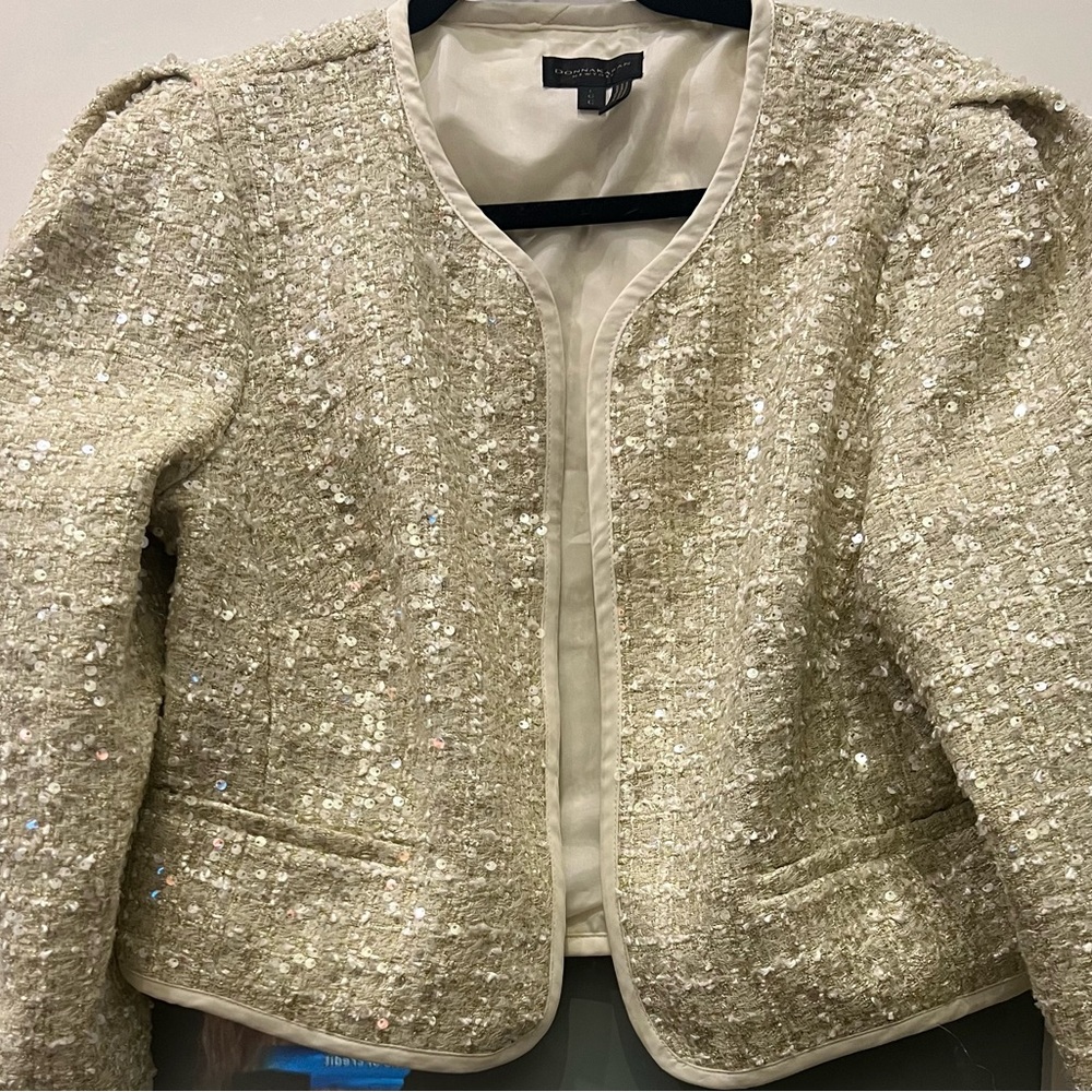 Donna Karan Cream Sequin Tweed Jacket
